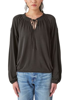 Long Blouson Sleeve Sand Wash Blouse