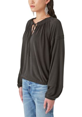 Long Blouson Sleeve Sand Wash Blouse