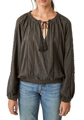 Embroidered Peasant Top