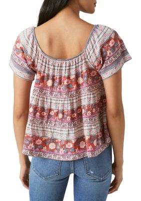 Buy Lucky Brand Women's Short Sleeve Square Neck Lace Mix Peasant