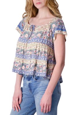 Women's Flutter Sleeve Red Multi Print Top