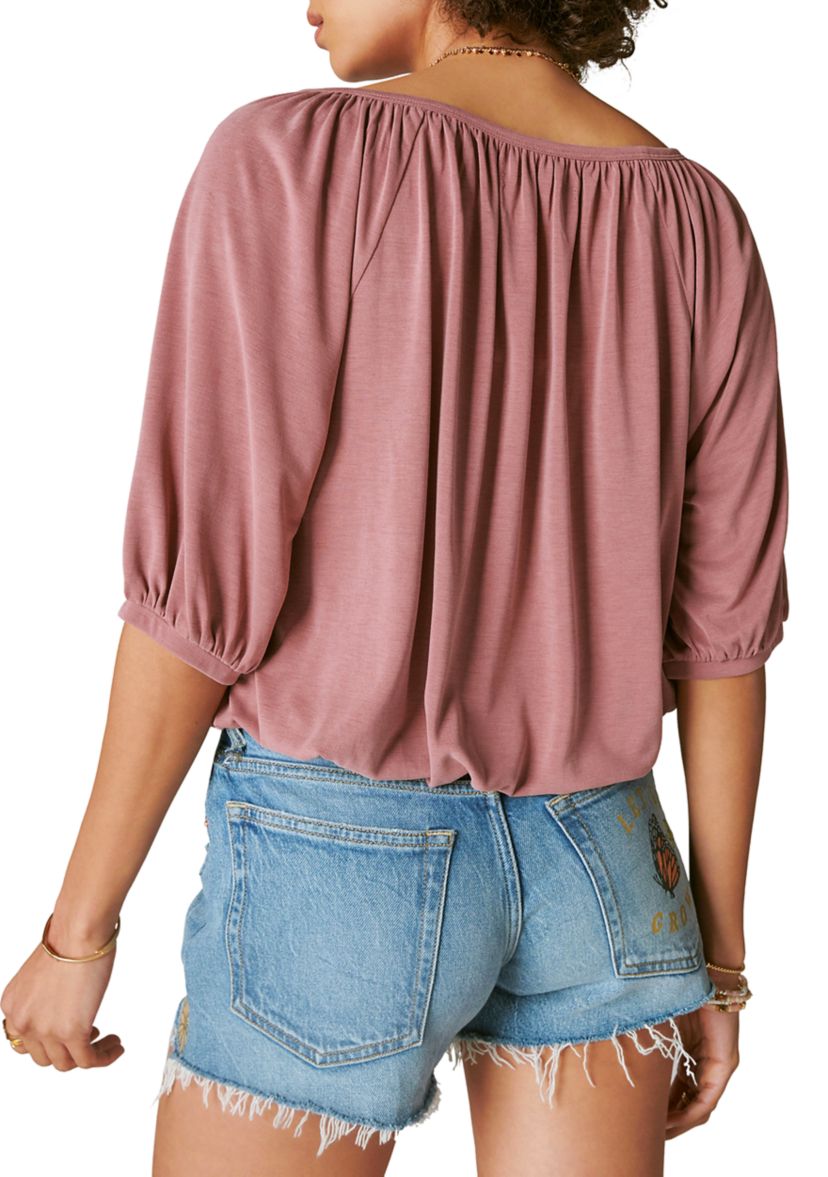 3/4 Sleeve Sandwash Peasant Top