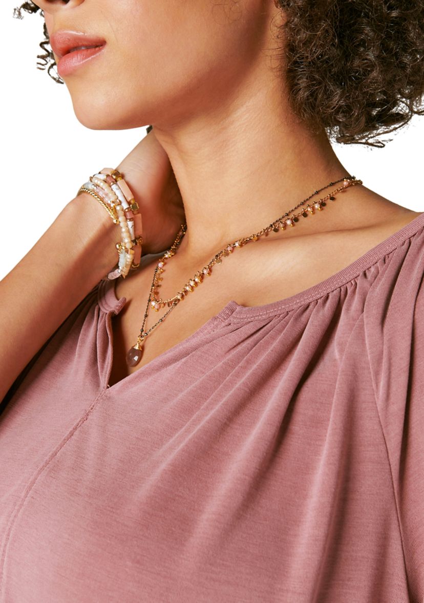 3/4 Sleeve Sandwash Peasant Top