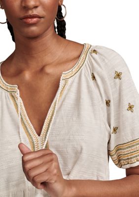 Short Sleeve Embroidered Peasant Knit Top