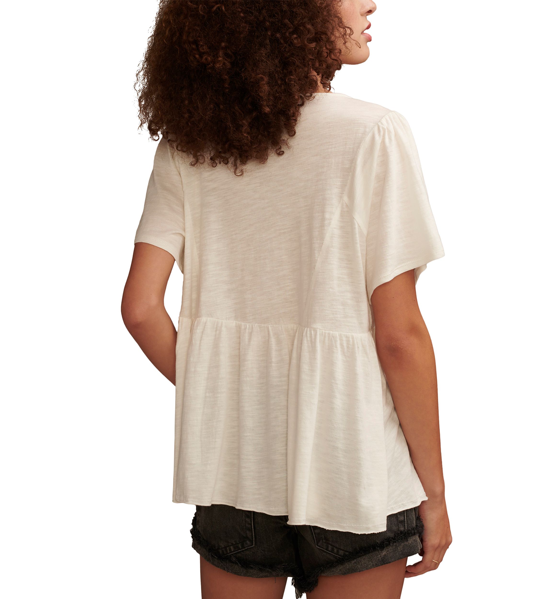 Short Sleeve Crochet Babydoll Knit Top