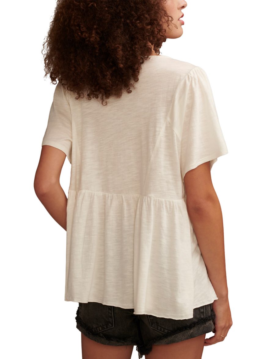 Short Sleeve Crochet Babydoll Knit Top