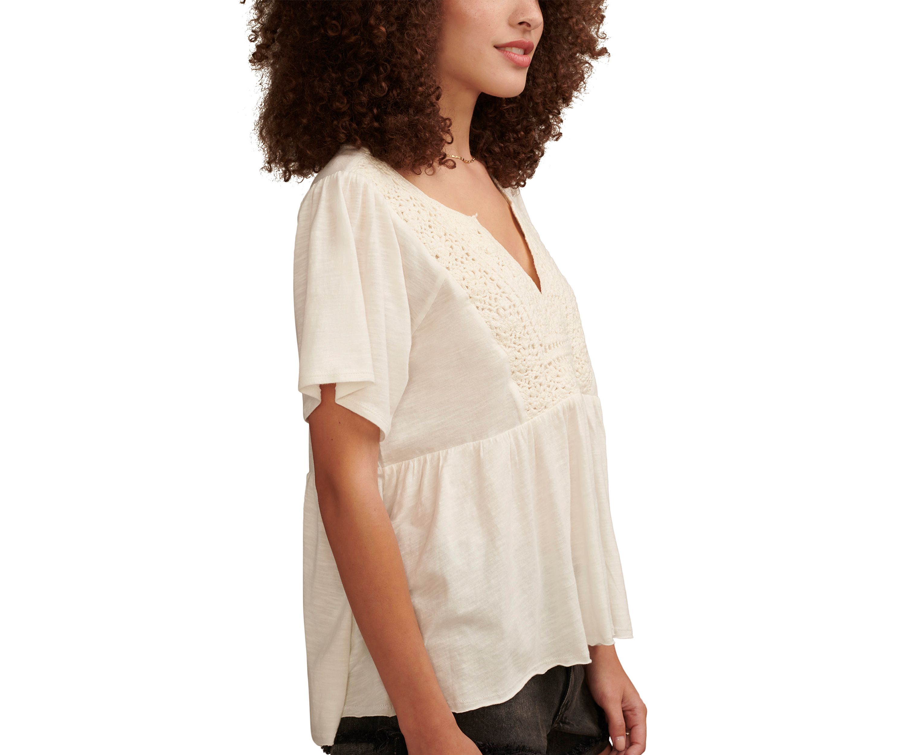 Short Sleeve Crochet Babydoll Knit Top
