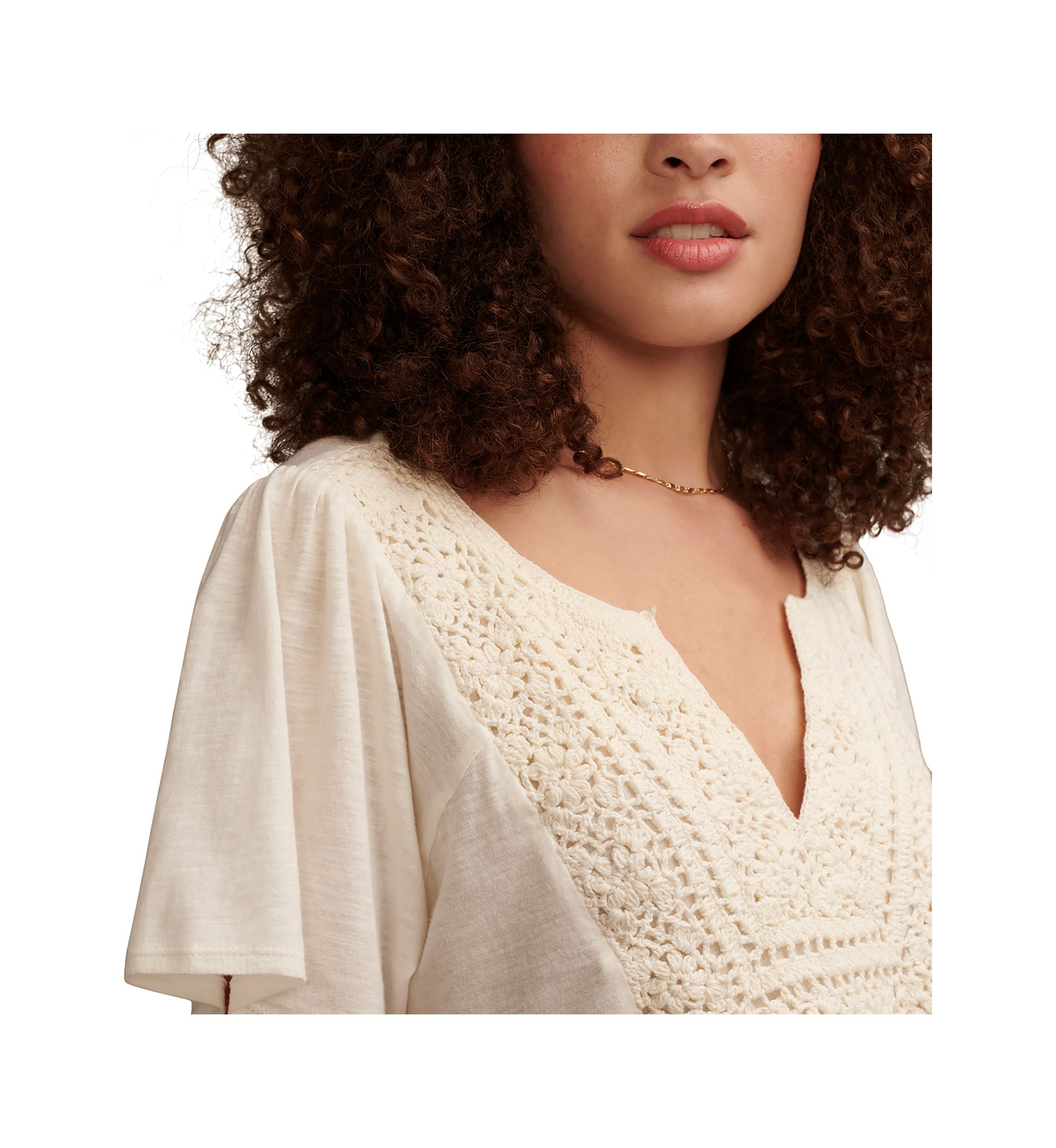Short Sleeve Crochet Babydoll Knit Top