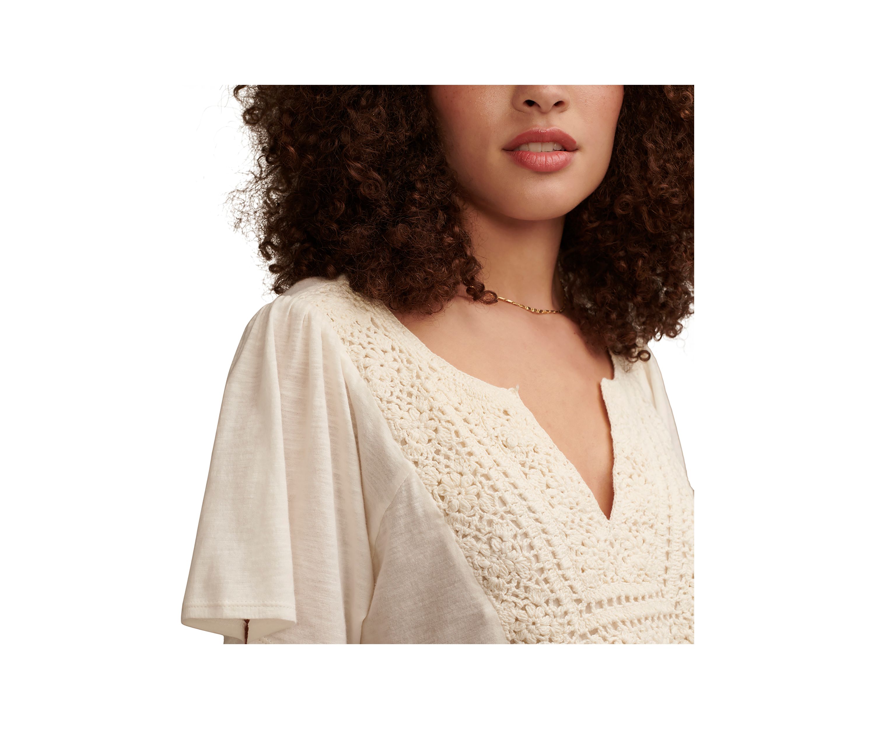 Short Sleeve Crochet Babydoll Knit Top