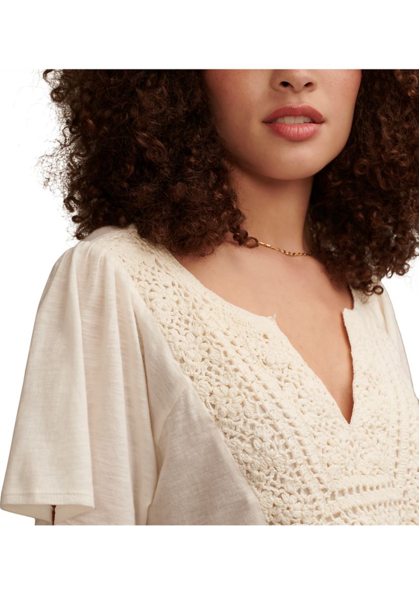 Short Sleeve Crochet Babydoll Knit Top