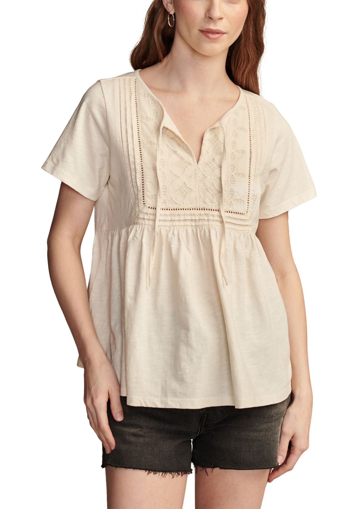 Womens Embroidered Solid Knit Top