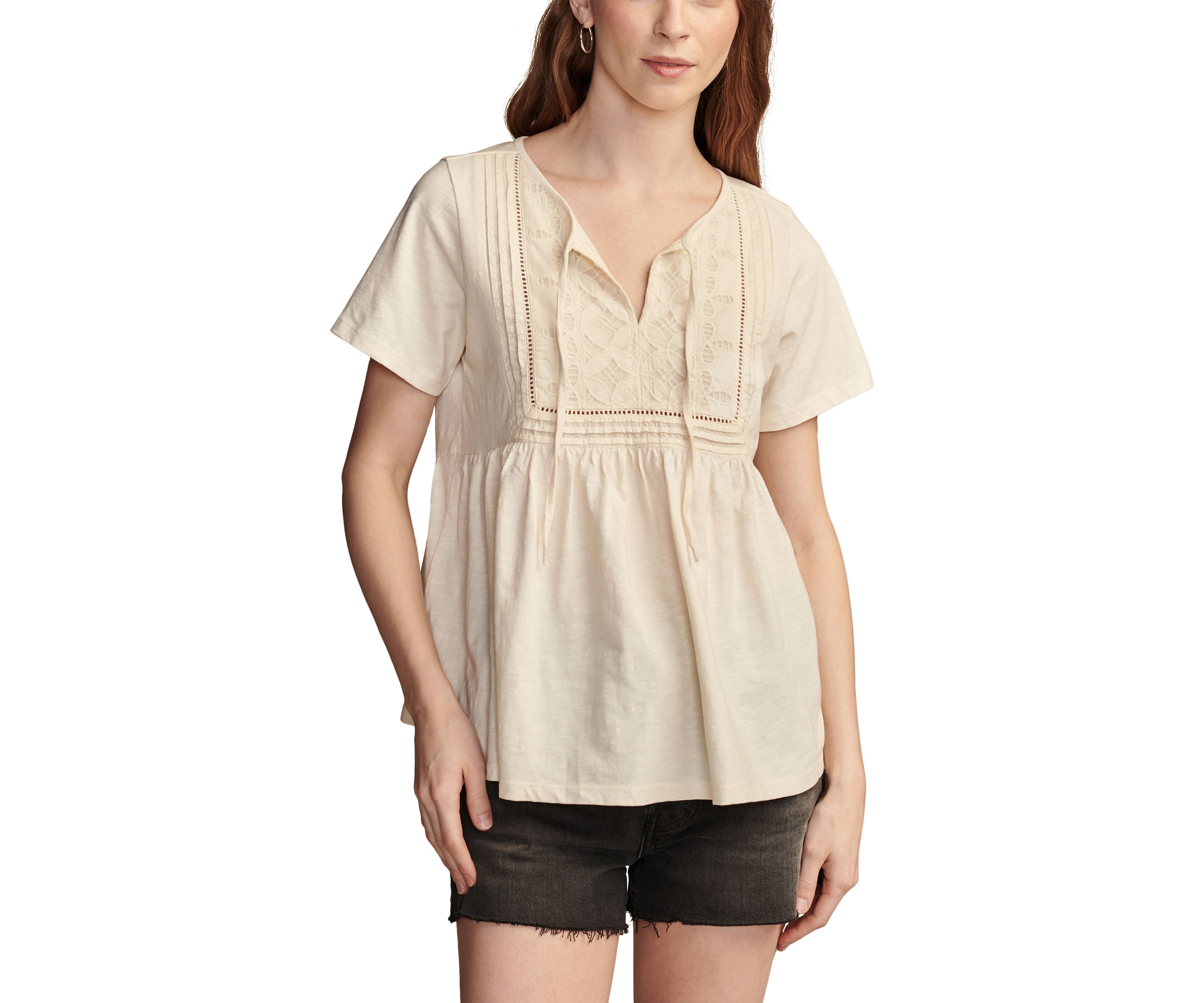Womens Embroidered Solid Knit Top