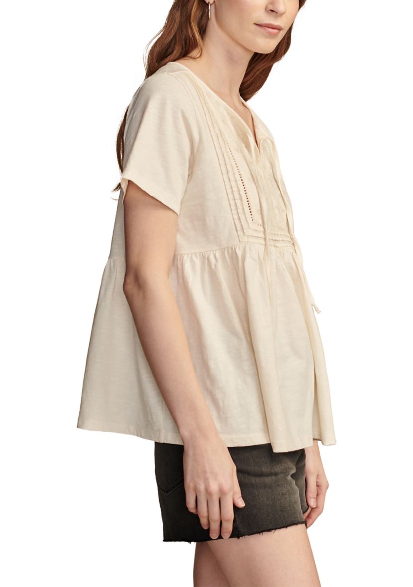Womens Embroidered Solid Knit Top