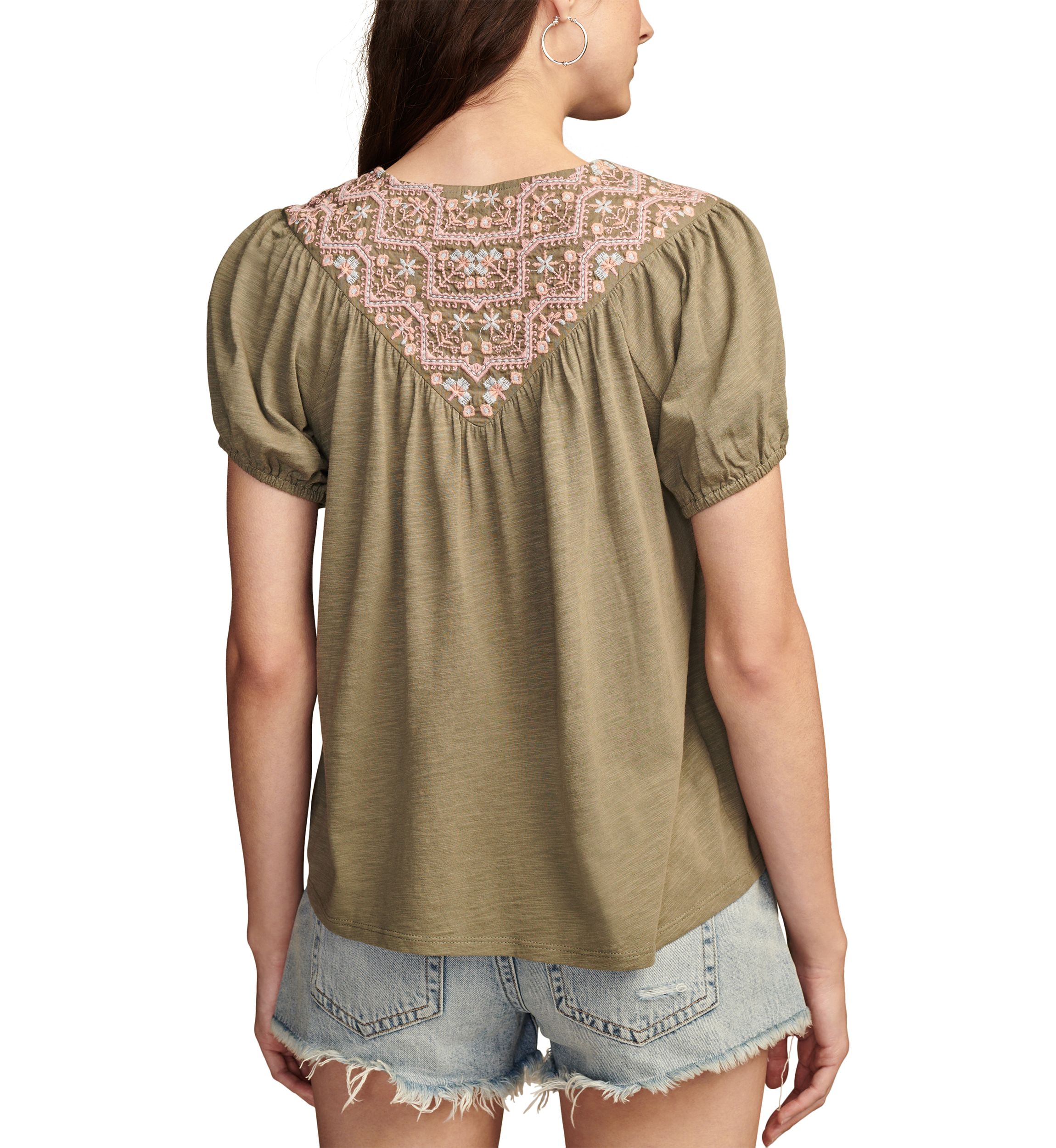 Womens Embroidered Knit Peasant Top