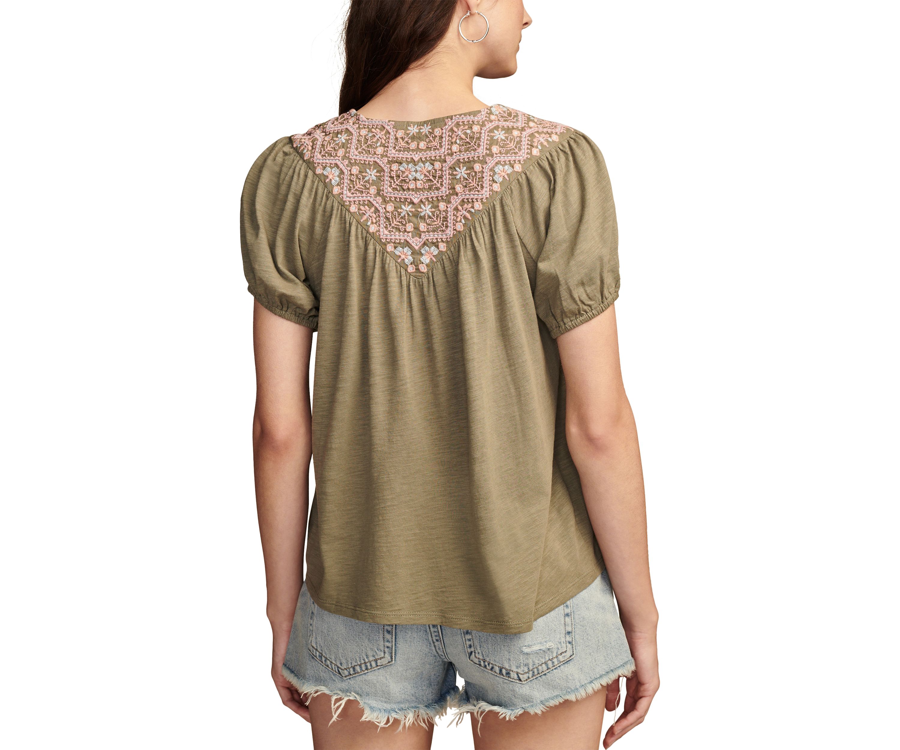 Womens Embroidered Knit Peasant Top