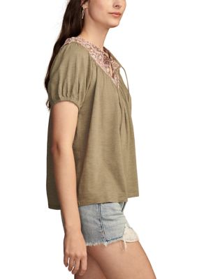 Women's Embroidered Knit Peasant Top