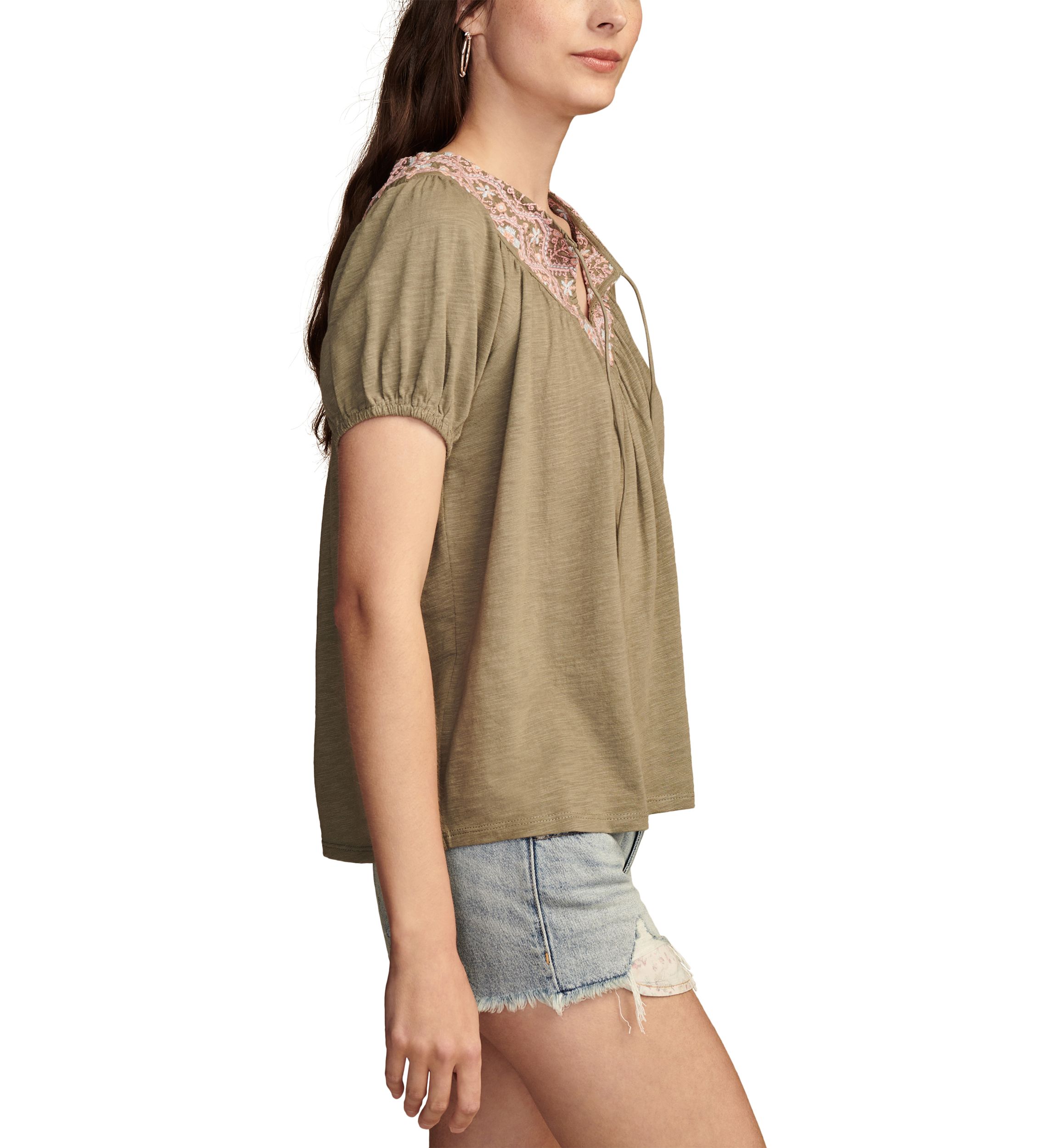 Womens Embroidered Knit Peasant Top