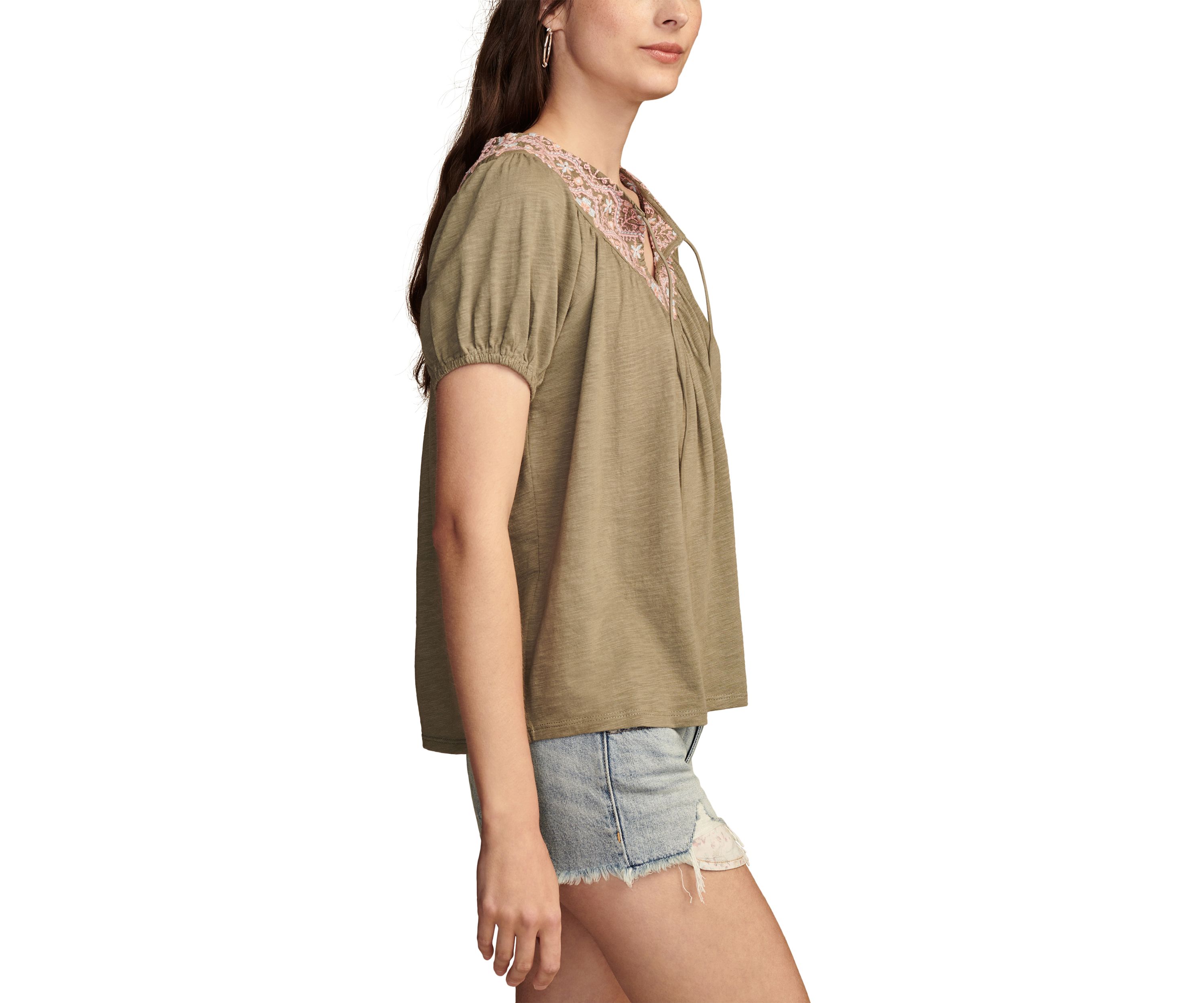 Womens Embroidered Knit Peasant Top