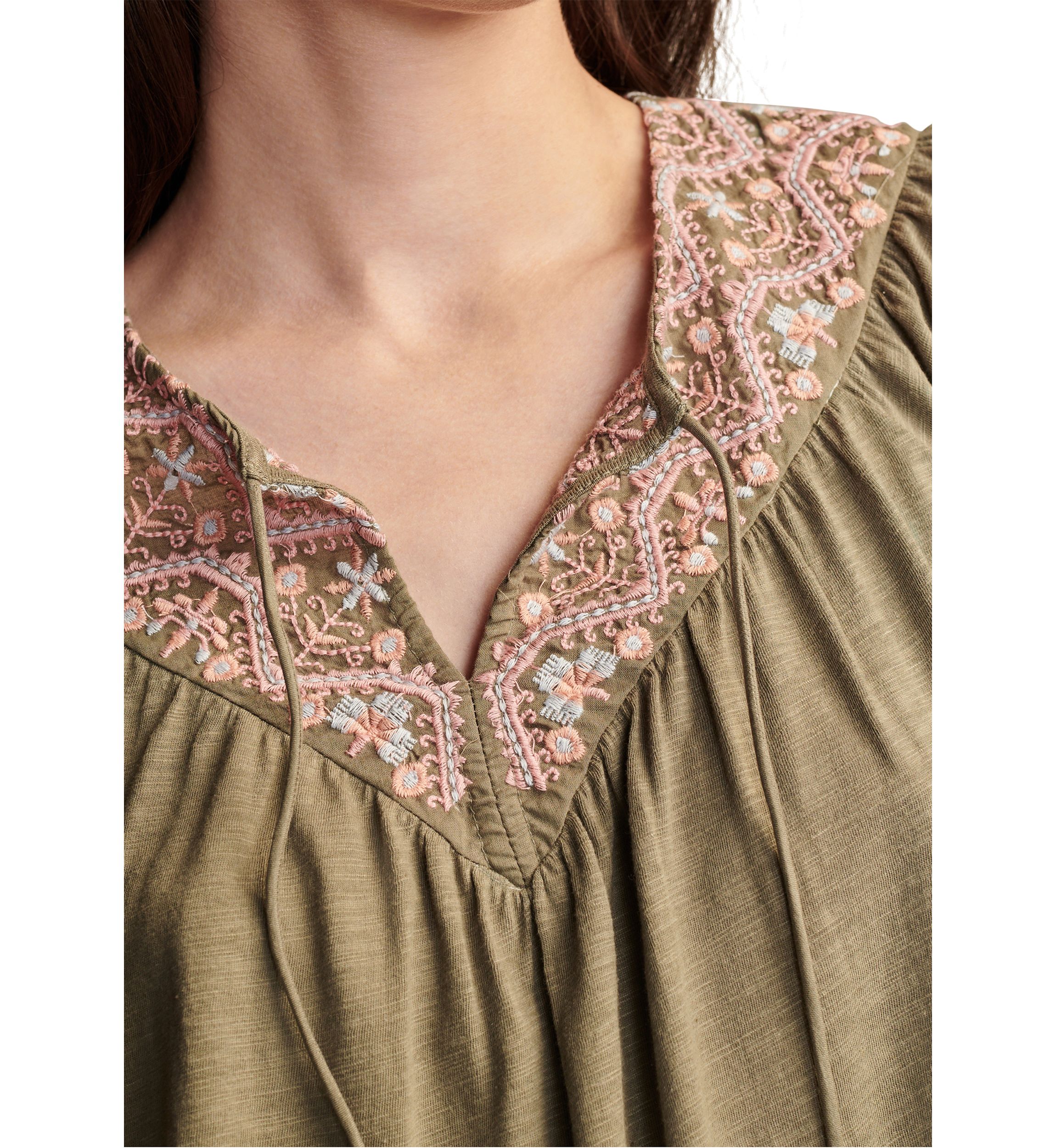 Womens Embroidered Knit Peasant Top
