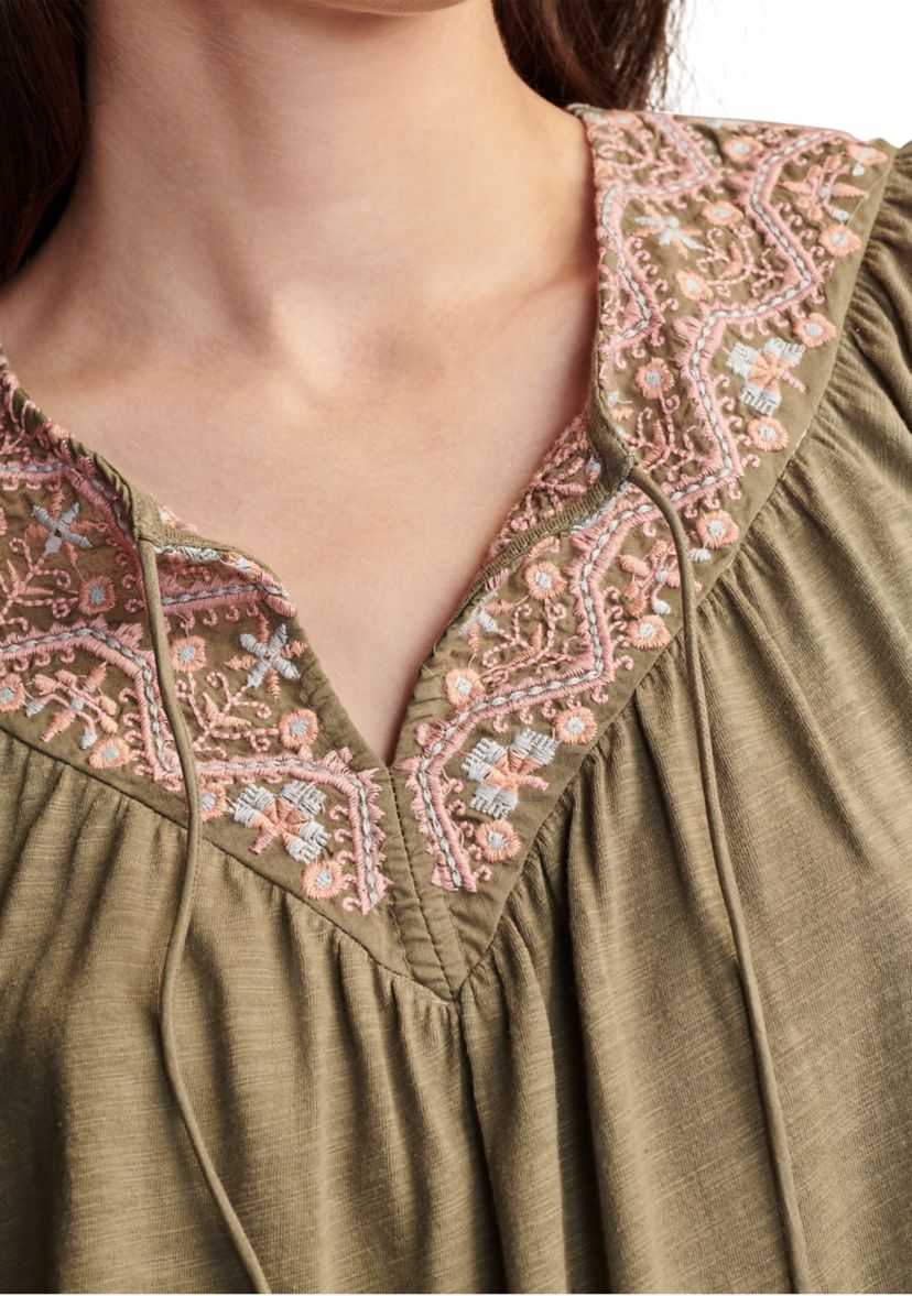 Womens Embroidered Knit Peasant Top