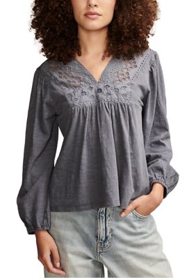 Long Sleeve Cut Out Knit Peasant Top
