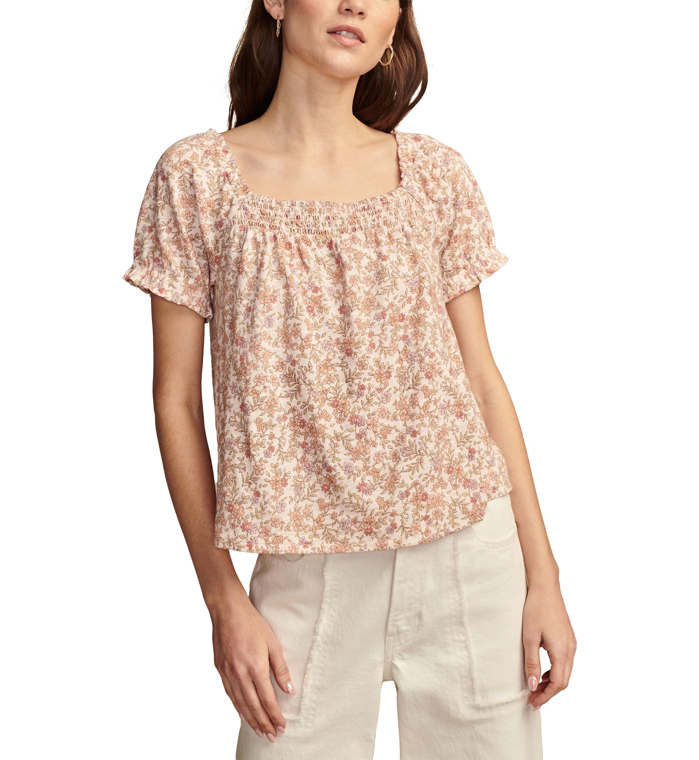 Short Sleeve Square Neck Ditsy Knit Top