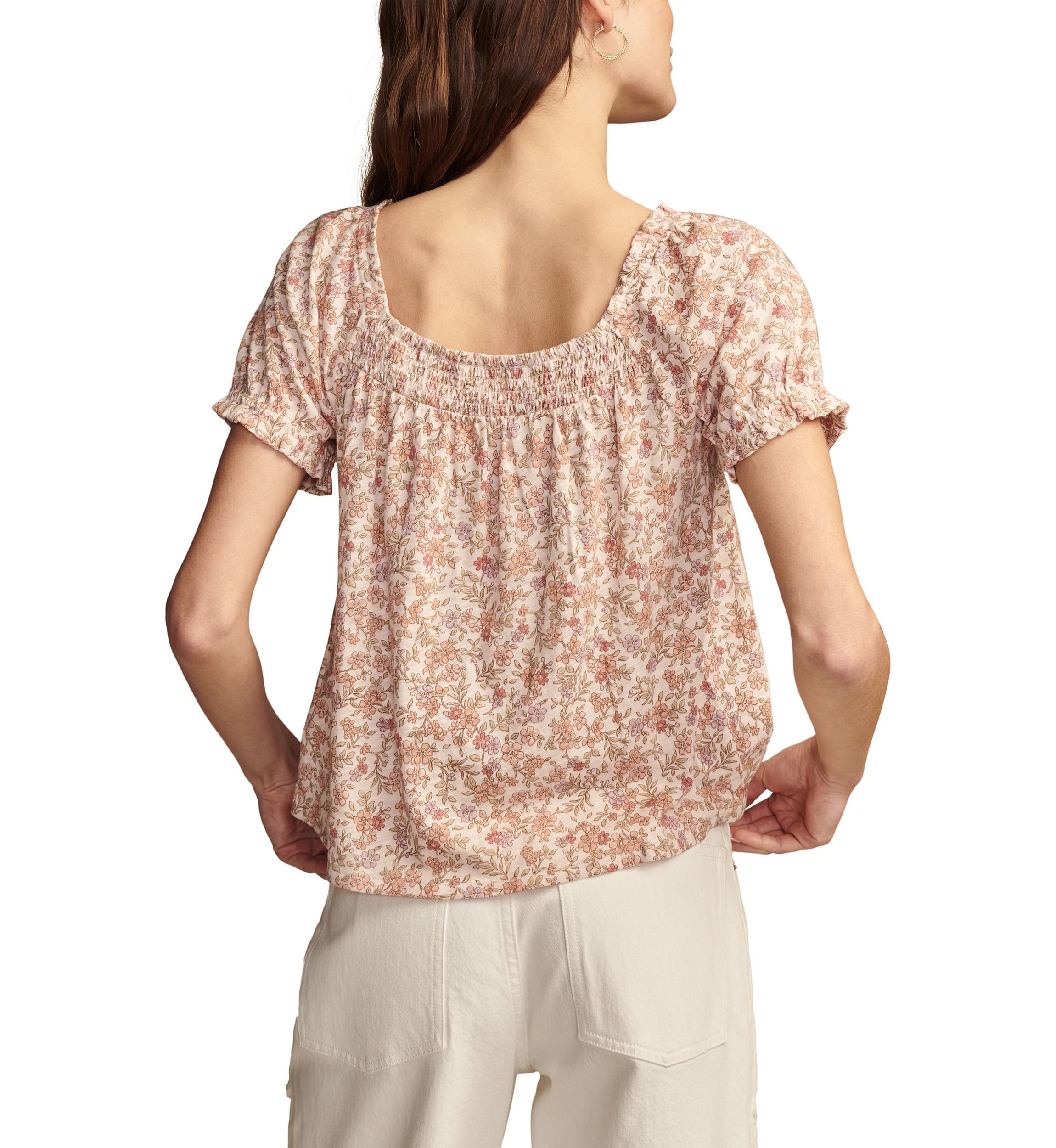 Short Sleeve Square Neck Ditsy Knit Top