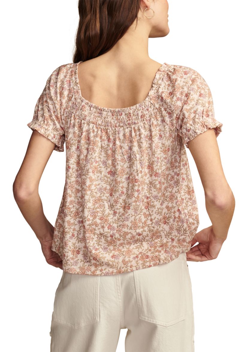 Short Sleeve Square Neck Ditsy Knit Top