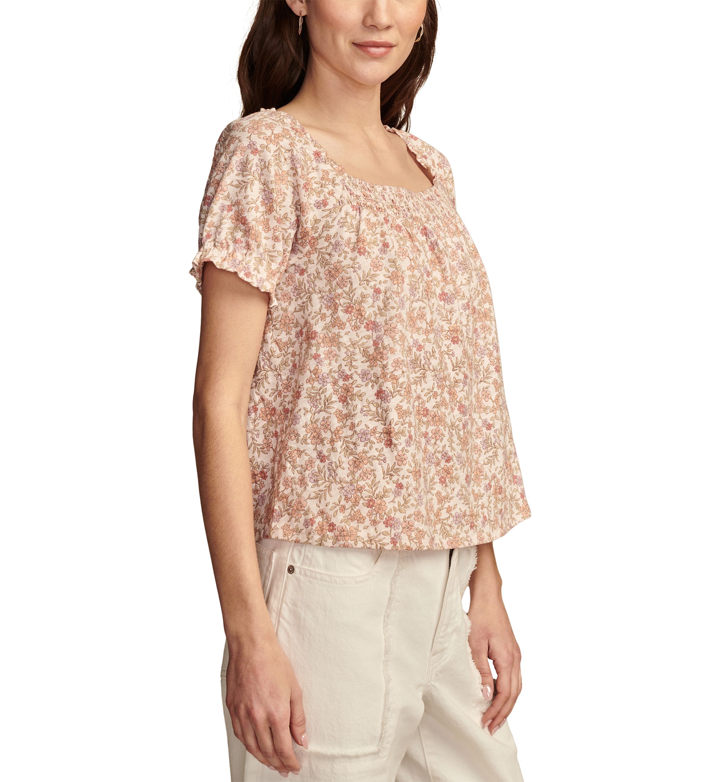 Short Sleeve Square Neck Ditsy Knit Top