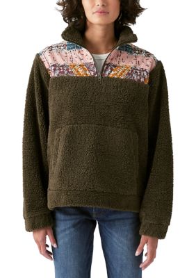 Long Sleeve Half Zip Quilted Sherpa Pullover Sweater