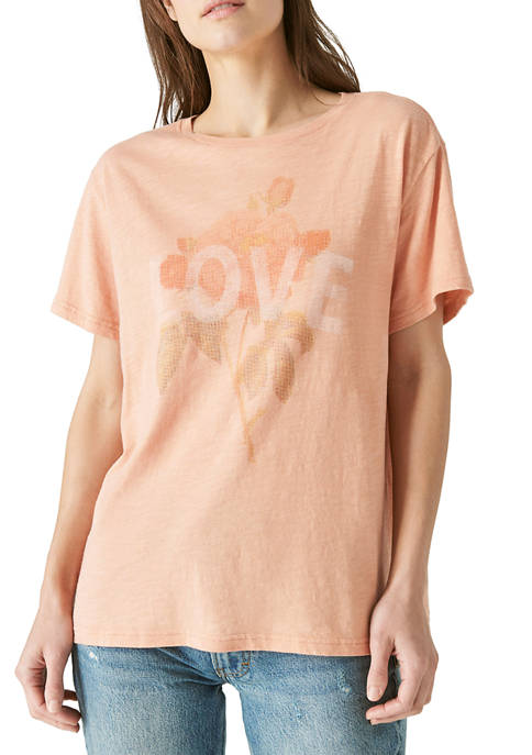 Lucky Brand Womens Short Sleeve Love Floral Graphic