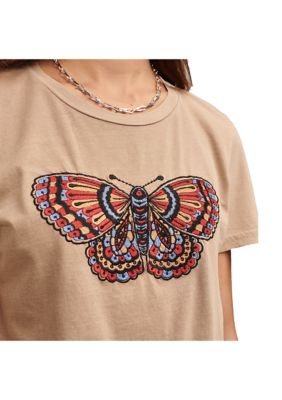 Embroidered Butterfly Classic Crew Neck Graphic T-Shirt