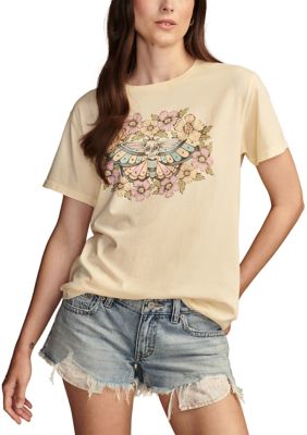 Short Sleeve Floral Skull Boyfriend Graphic T-Shirt