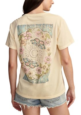 Short Sleeve Floral Skull Boyfriend Graphic T-Shirt