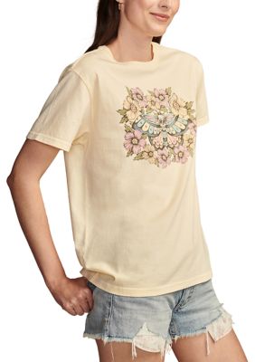 Short Sleeve Floral Skull Boyfriend Graphic T-Shirt