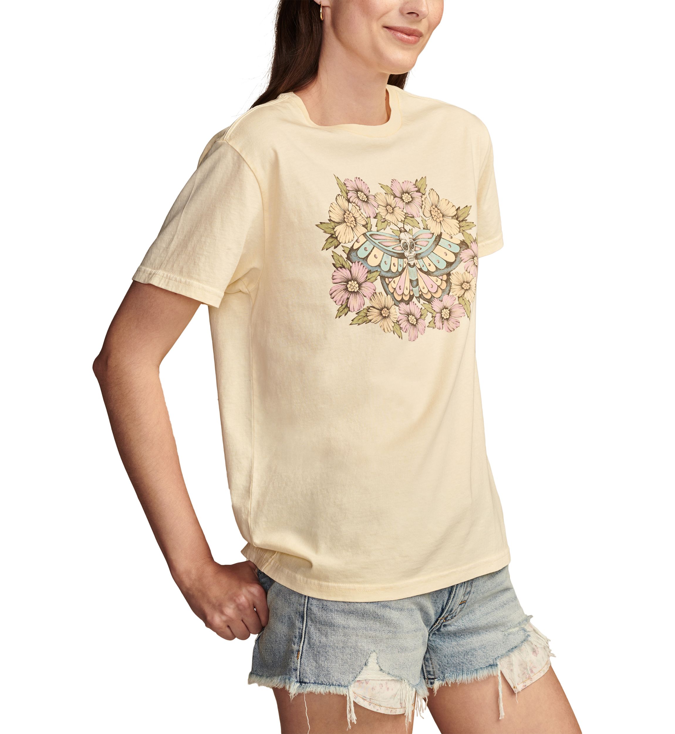 Short Sleeve Floral Skull Boyfriend Graphic T-Shirt