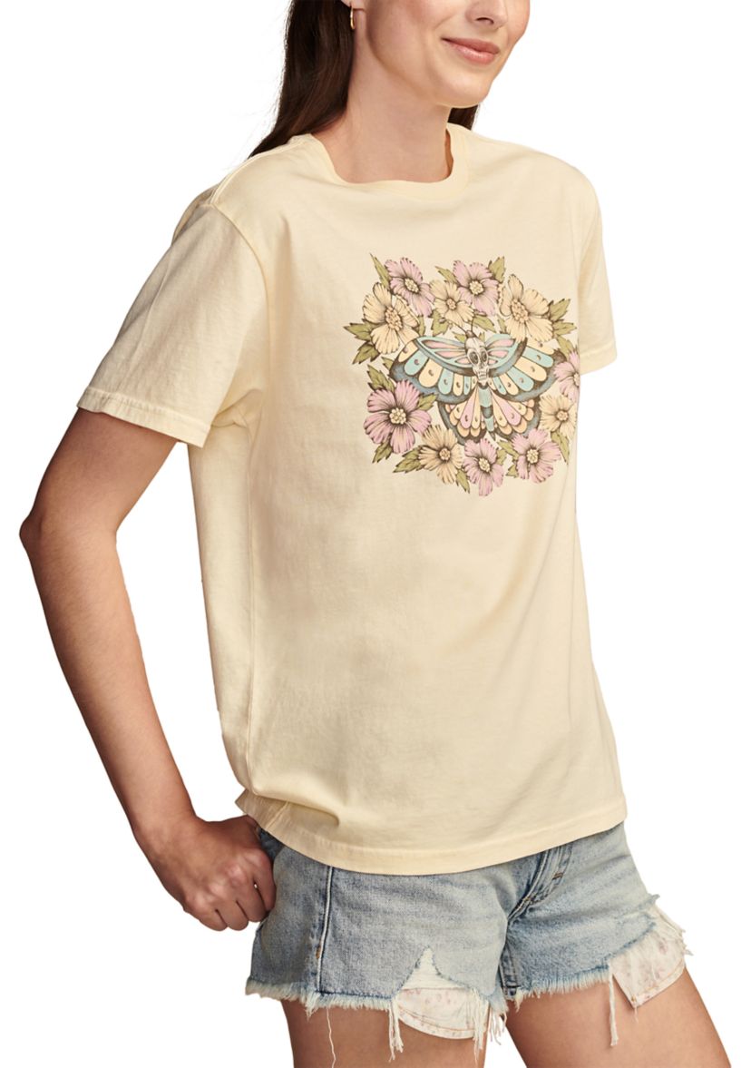 Short Sleeve Floral Skull Boyfriend Graphic T-Shirt