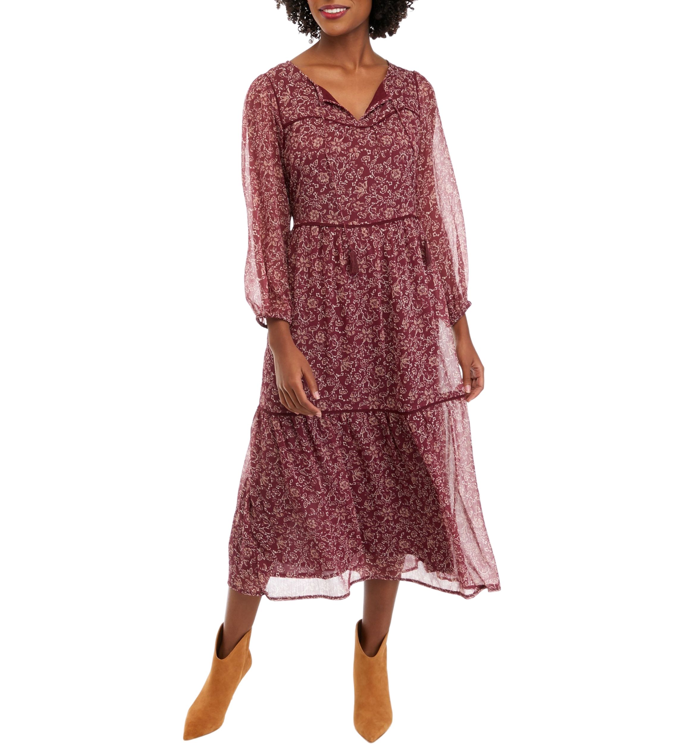 Womens Printed Tiered Maxi Dress