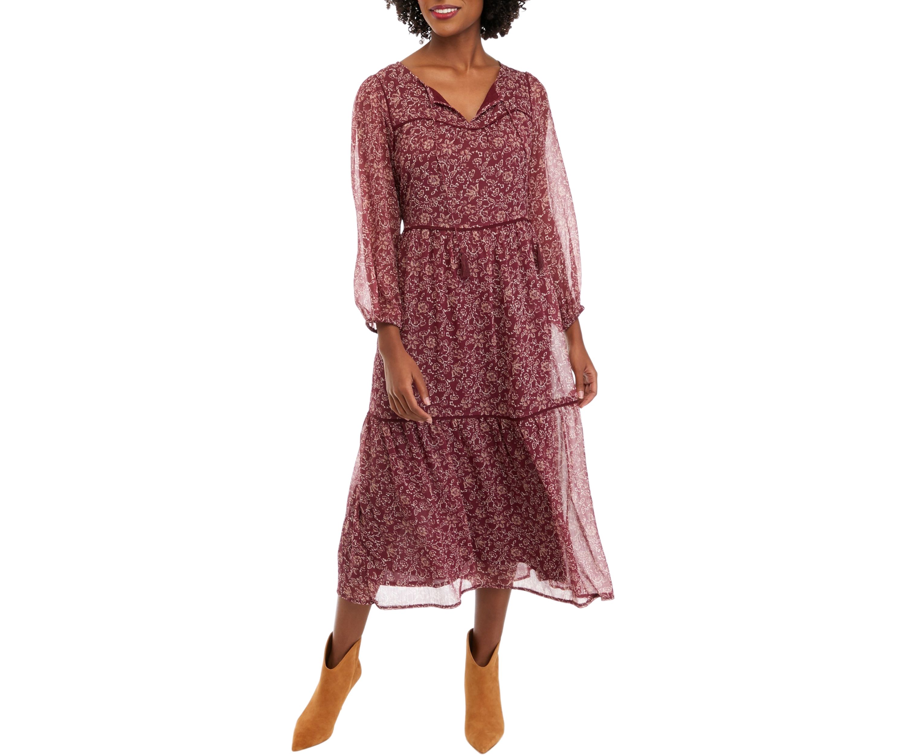 Womens Printed Tiered Maxi Dress