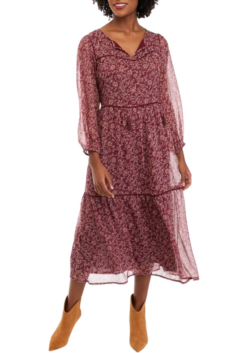 Womens Printed Tiered Maxi Dress
