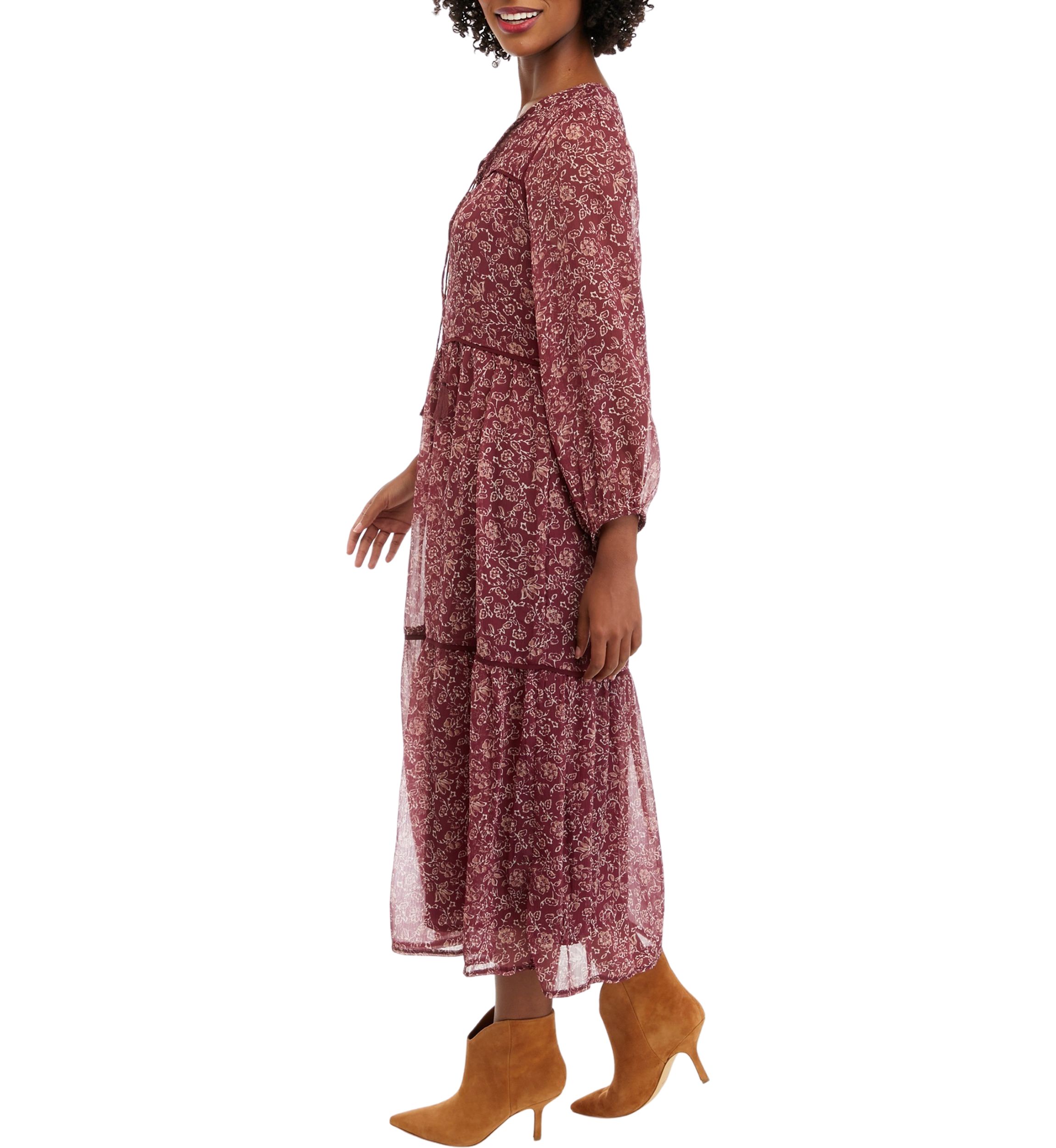 Womens Printed Tiered Maxi Dress