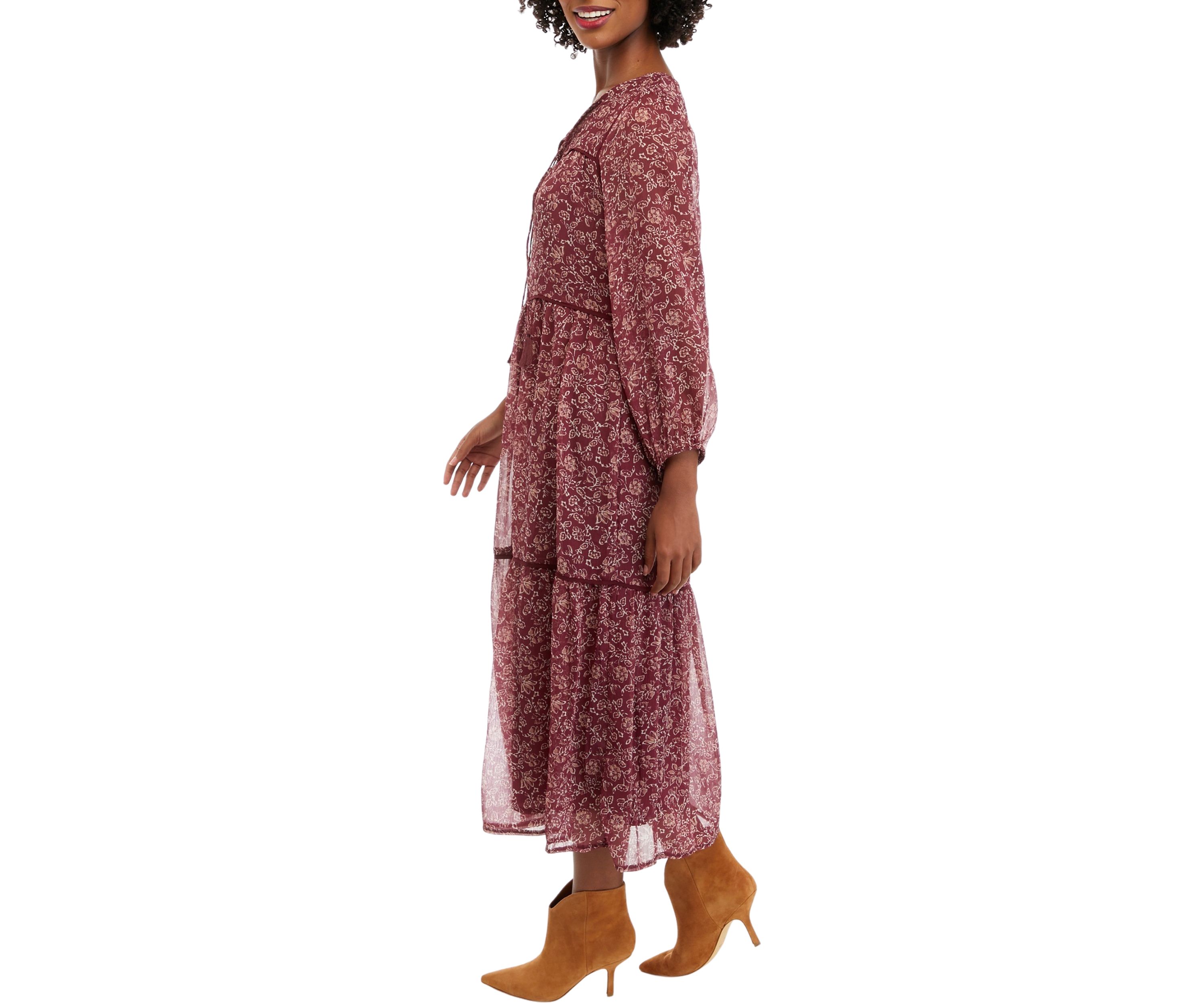 Womens Printed Tiered Maxi Dress