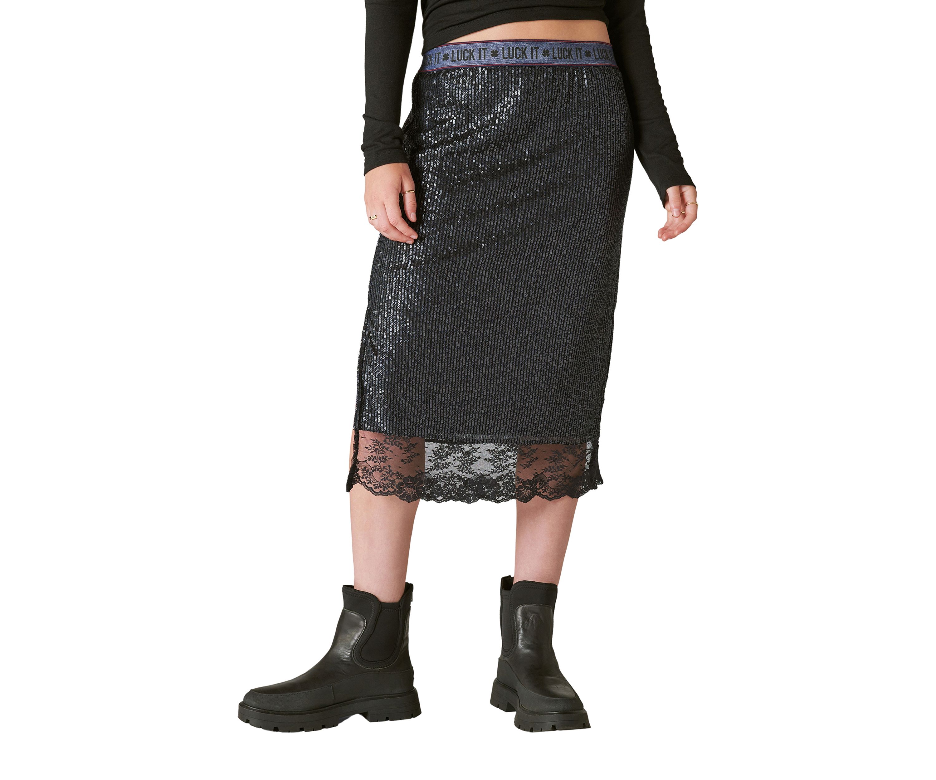 Sequin Lace Midi Skirt