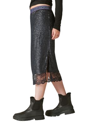 Sequin Lace Midi Skirt