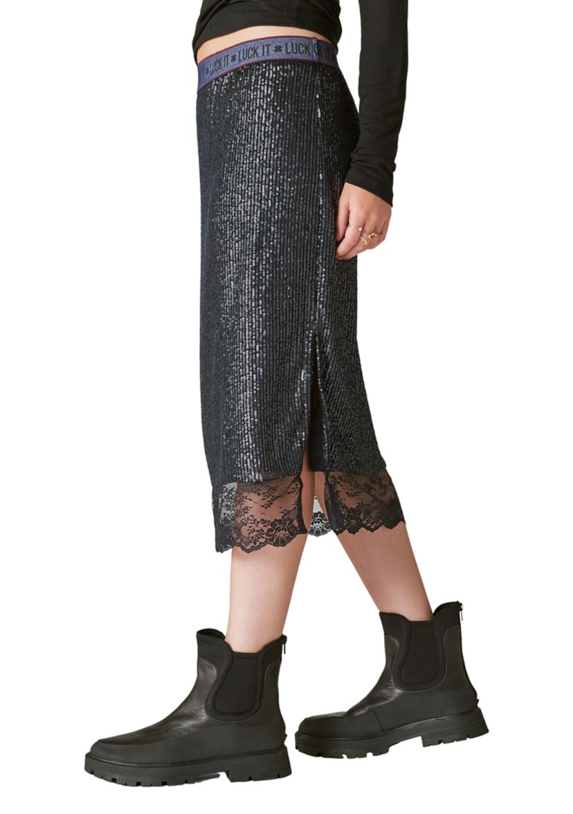 Sequin Lace Midi Skirt