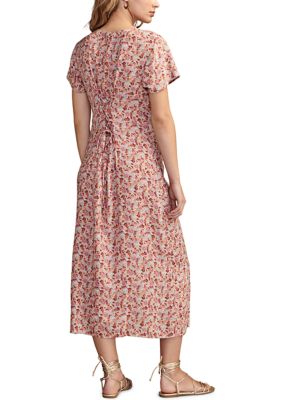 Women's Ditsy Floral Printed Button Front Midi Dres