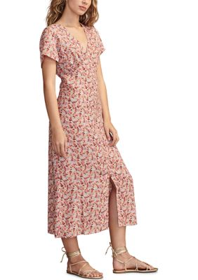 Women's Ditsy Floral Printed Button Front Midi Dres