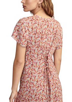 Women's Ditsy Floral Printed Button Front Midi Dres