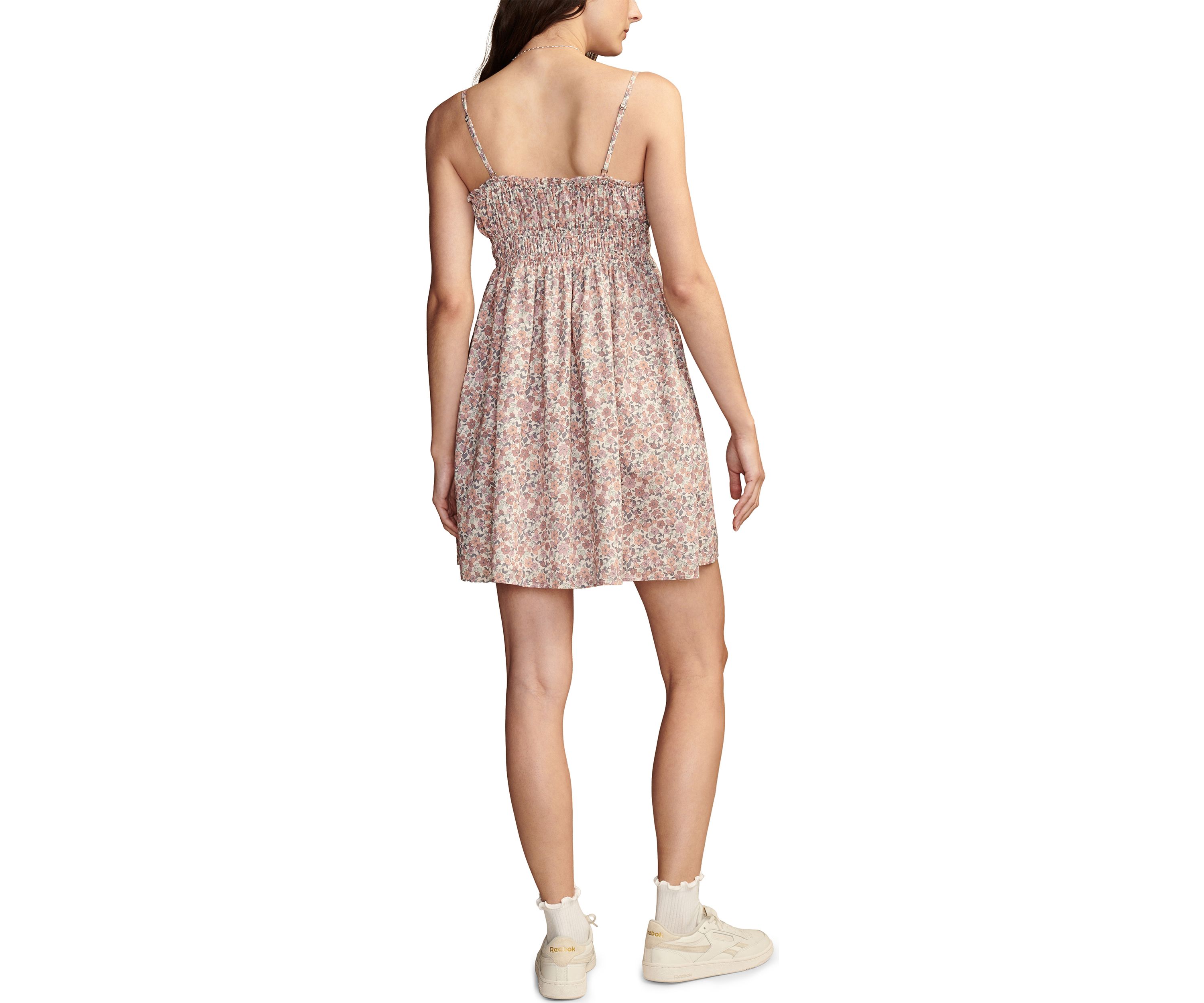 Womens Smocked Ditsy Floral Printed Dress