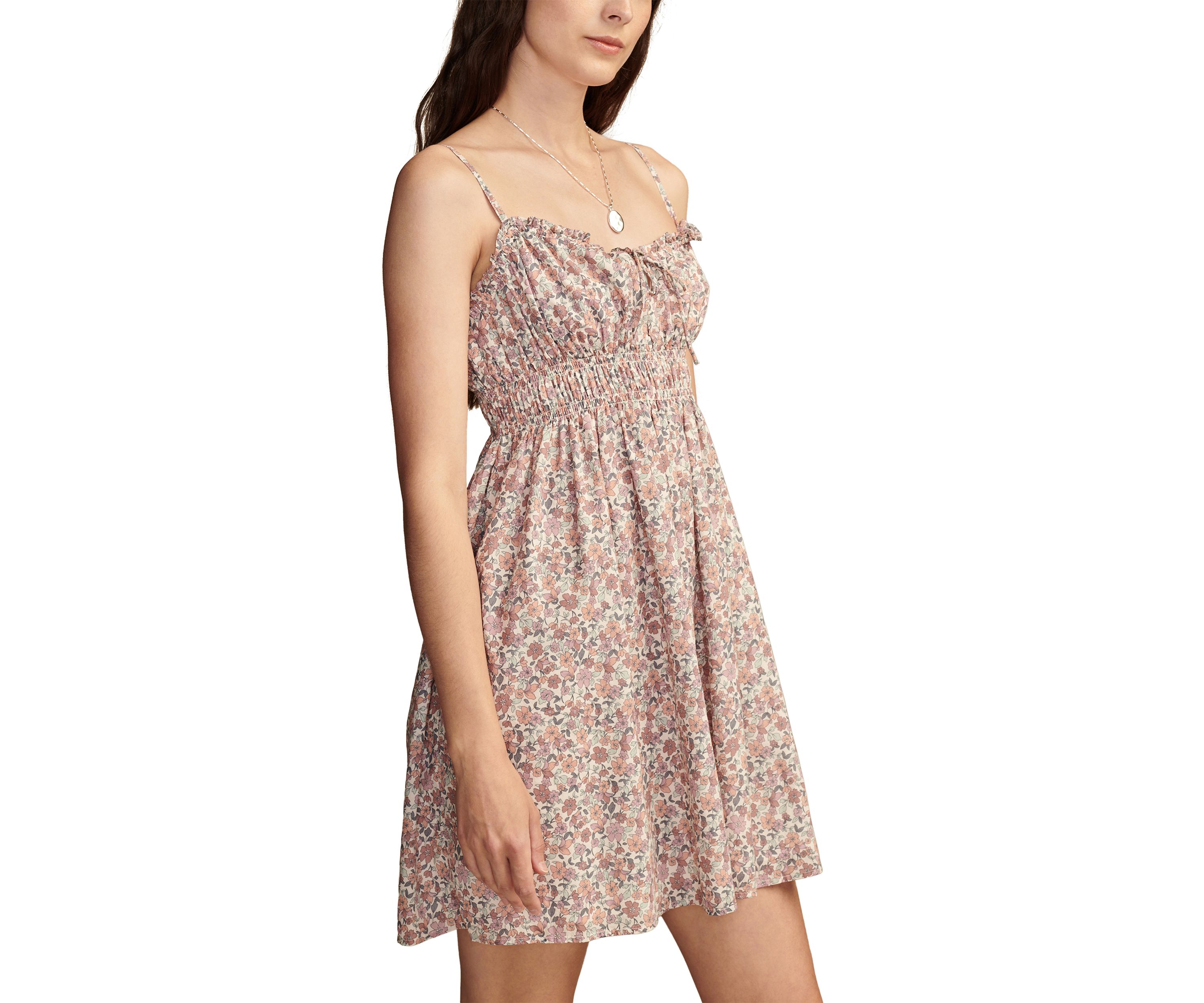Womens Smocked Ditsy Floral Printed Dress